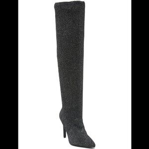 LAUREN LORRAINE‎ Jenny OTK Boots Black Shimmer Stretch sz 6